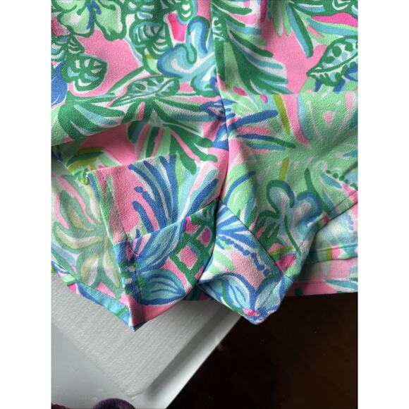 Lilly Pulitzer Donna Romper 12 Womens Pink Green Floral Side Tie Coconut Row New - Picture 8 of 16